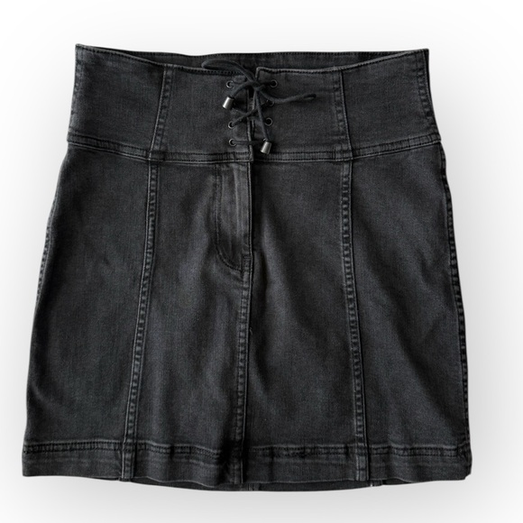 Free People Modern Femme Corset Lace Up Denim Skirt - Picture 3 of 6